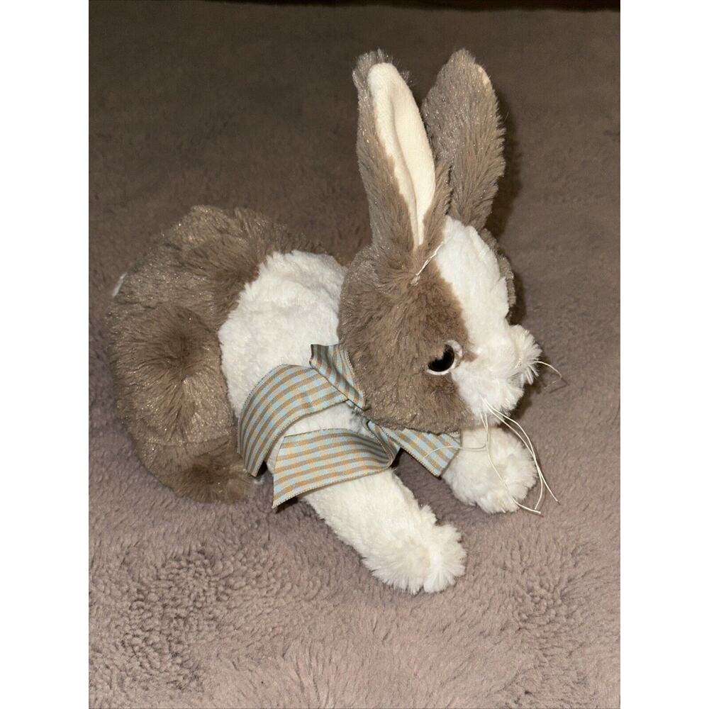 The Bearington Collection Toffee The Bunny Brown White 10" Long Plush Rabbit